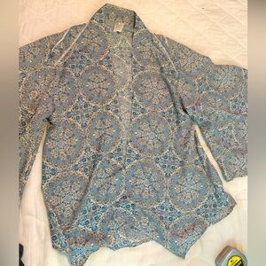Japna Kimono Womens Medium Open Front Blue Print Boho Made In India